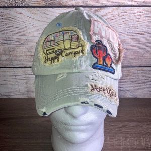 Womens Kbethos Vintage Distressed Denim Hat W/ Patches